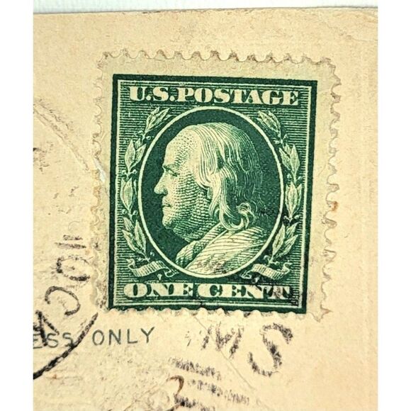 Antique 1911 JB Embossed Christmas US Benjamin Franklin One Cent Stamp Postcard - Picture 5 of 8